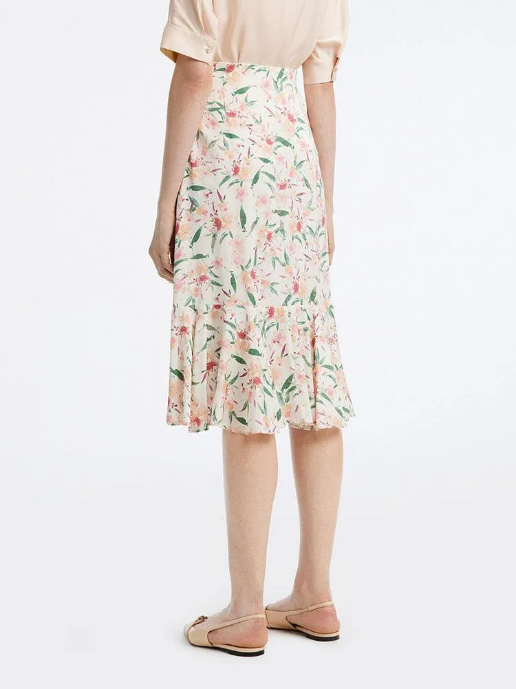19Mm Stretch Silk Print Fishtail Skirt
