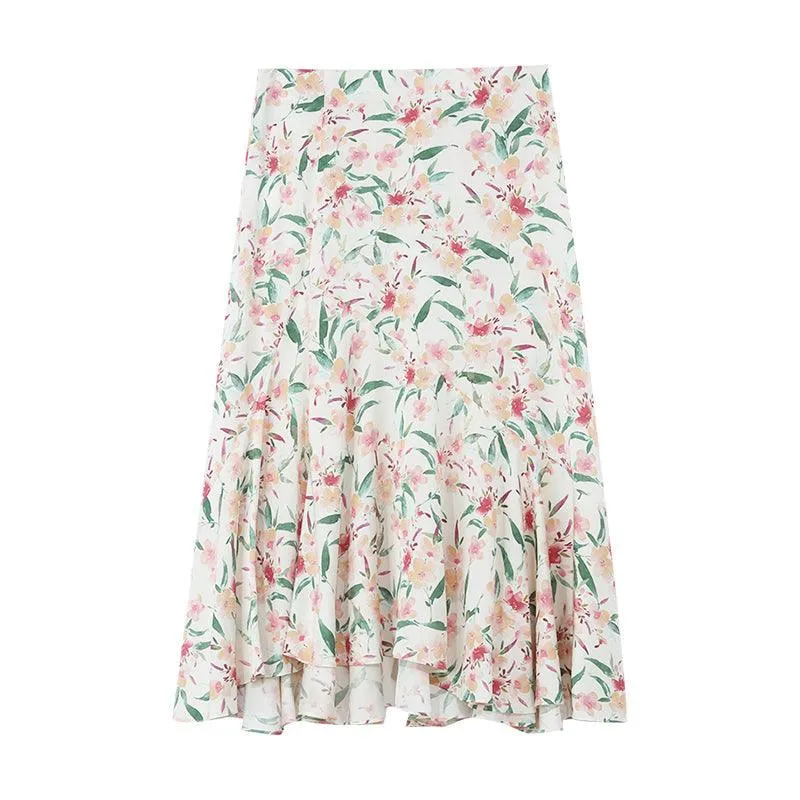 19Mm Stretch Silk Print Fishtail Skirt