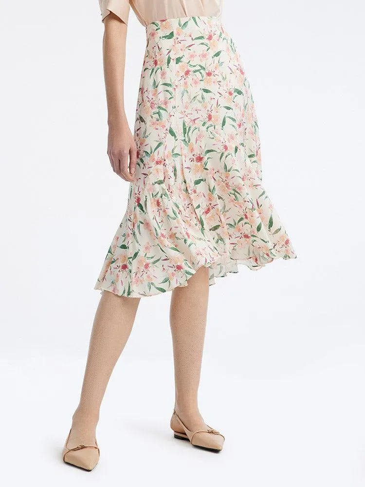 19Mm Stretch Silk Print Fishtail Skirt