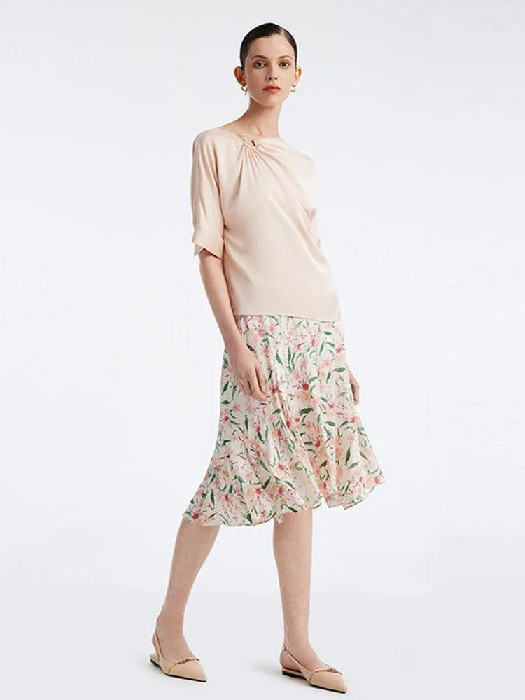 19Mm Stretch Silk Print Fishtail Skirt