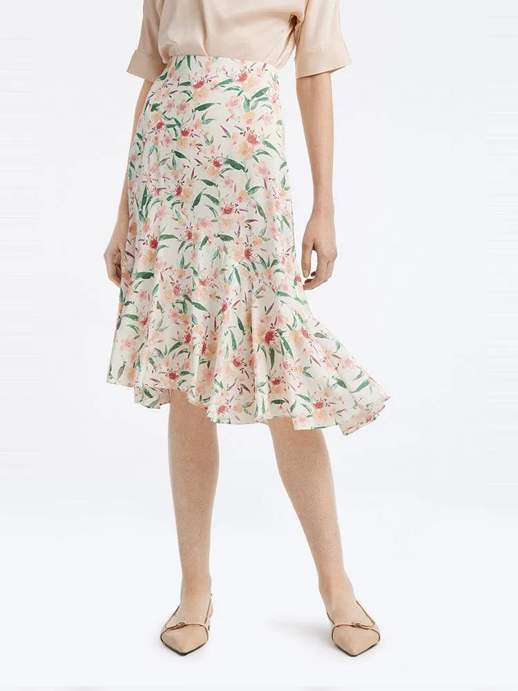 19Mm Stretch Silk Print Fishtail Skirt