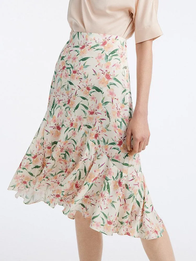 19Mm Stretch Silk Print Fishtail Skirt