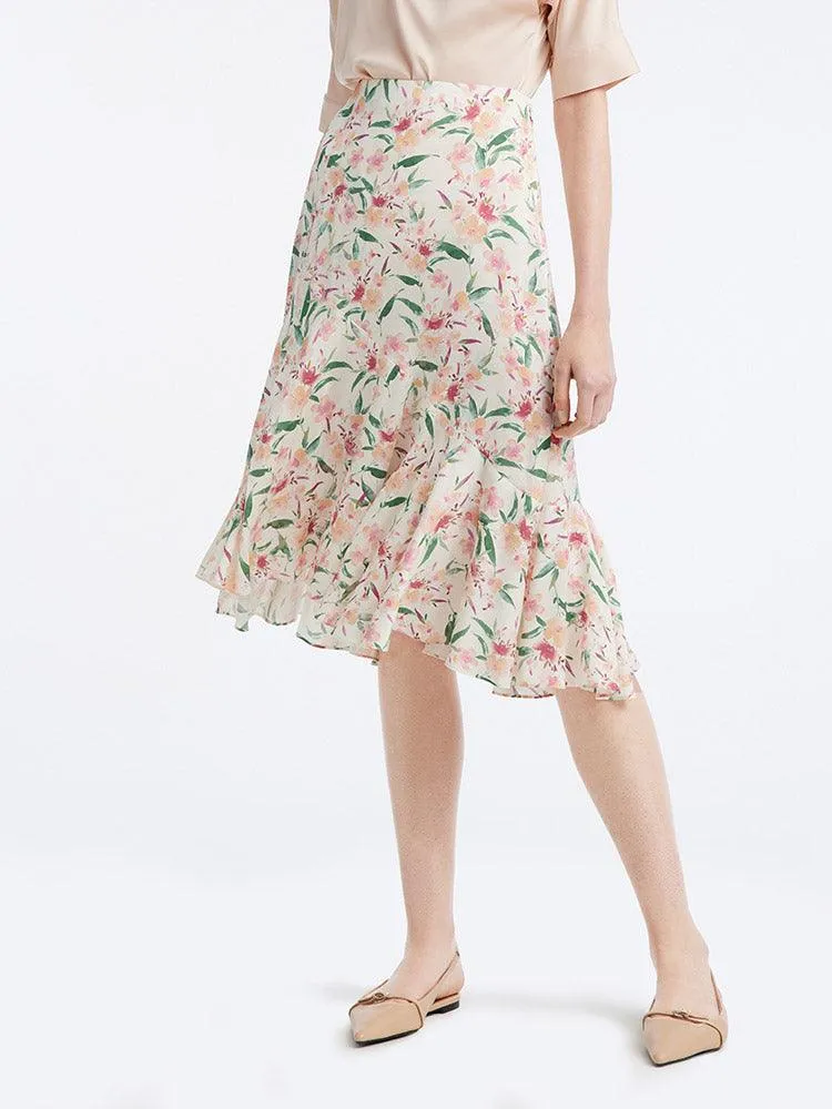 19Mm Stretch Silk Print Fishtail Skirt