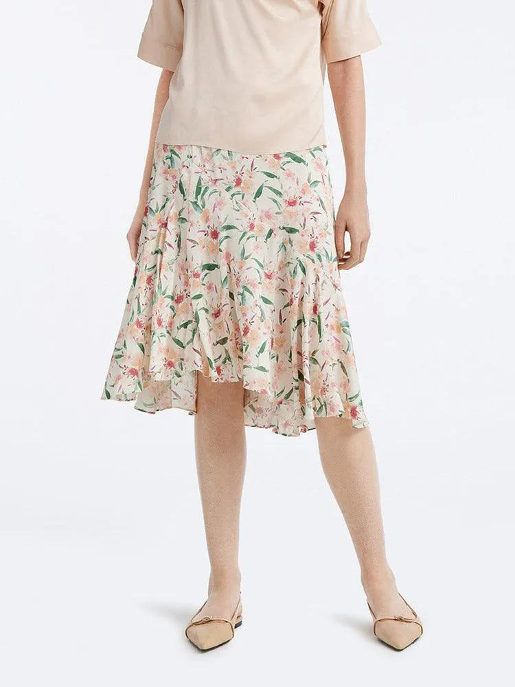 19Mm Stretch Silk Print Fishtail Skirt
