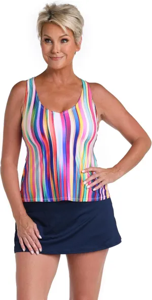 24th & Ocean Women's Blue Tropical Leaves Crisscross Scoop Neck Sleeveless Tankini Top