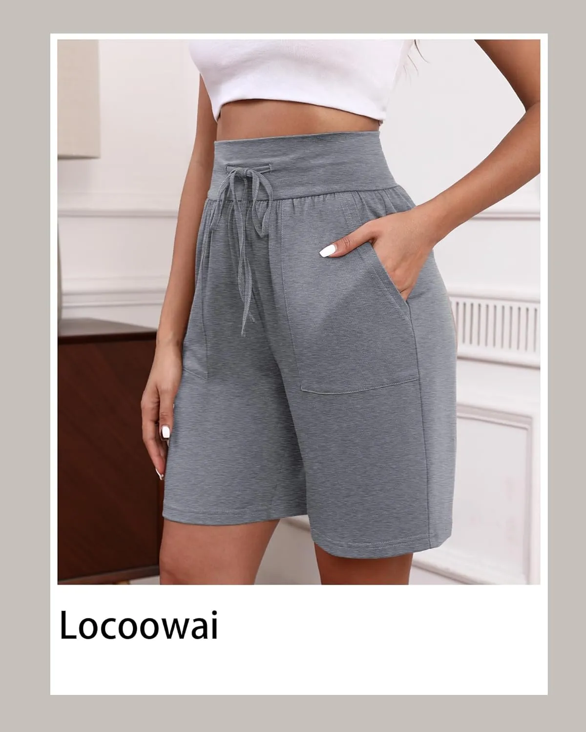 3 Pack Women's Bermuda Shorts High Waist Cotton Drawstring Casual Lounge Athletic Knee Long Shorts with Pockets