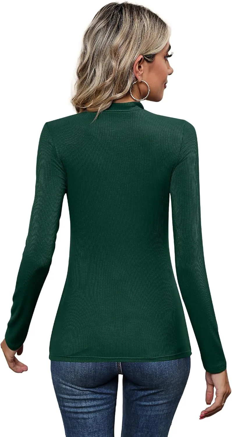 3 Pack Women's Mock Neck Tops, Fitted Ribbed Turtleneck Shirts 2025 Trendy Long Sleeve Knit Thermal Undershirts Tee