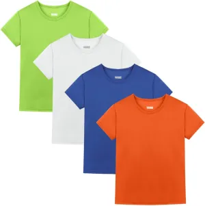 4 Pack Boys/Youth/Kids Quick Dry Sports Tee Shirt Mesh Moisture Wicking Active Athletic T-Shirt(4-18Years)