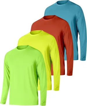 4 Pack Mens Long Sleeve Tee Shirts UPF 50  Rash Guard Quick Dry Fit Workout Gym Fishing Athletic Tshirt
