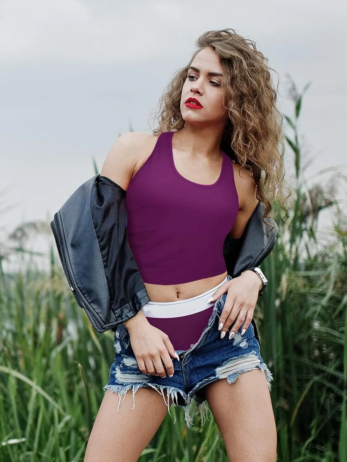 4 Pieces Basic Crop Tank Tops Sleeveless Racerback Crop Cami Top for Women