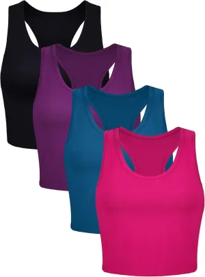 4 Pieces Basic Crop Tank Tops Sleeveless Racerback Crop Cami Top for Women