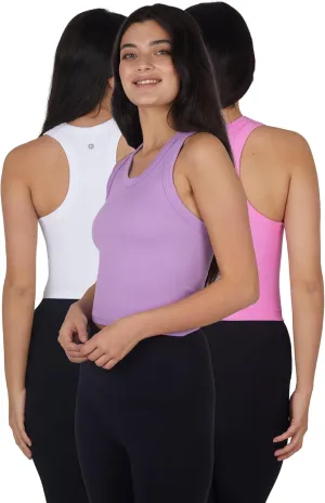 90 Degree By Reflex Womens Seamless Tank Ribbed Fitted Racerback Top 3 Pack