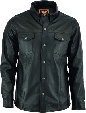 A&H Apparel Mens Classic Snap Top Grain Sheep Leather Shirt (Medium) Black