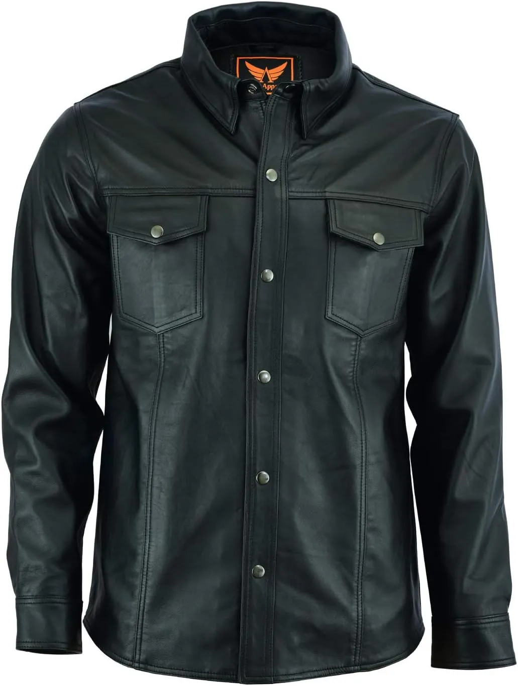 A&H Apparel Mens Classic Snap Top Grain Sheep Leather Shirt (Medium) Black