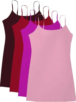 Active Basic Junior Women's Casual Plain Layering Camisole Cami Top Tank - 4 Pack