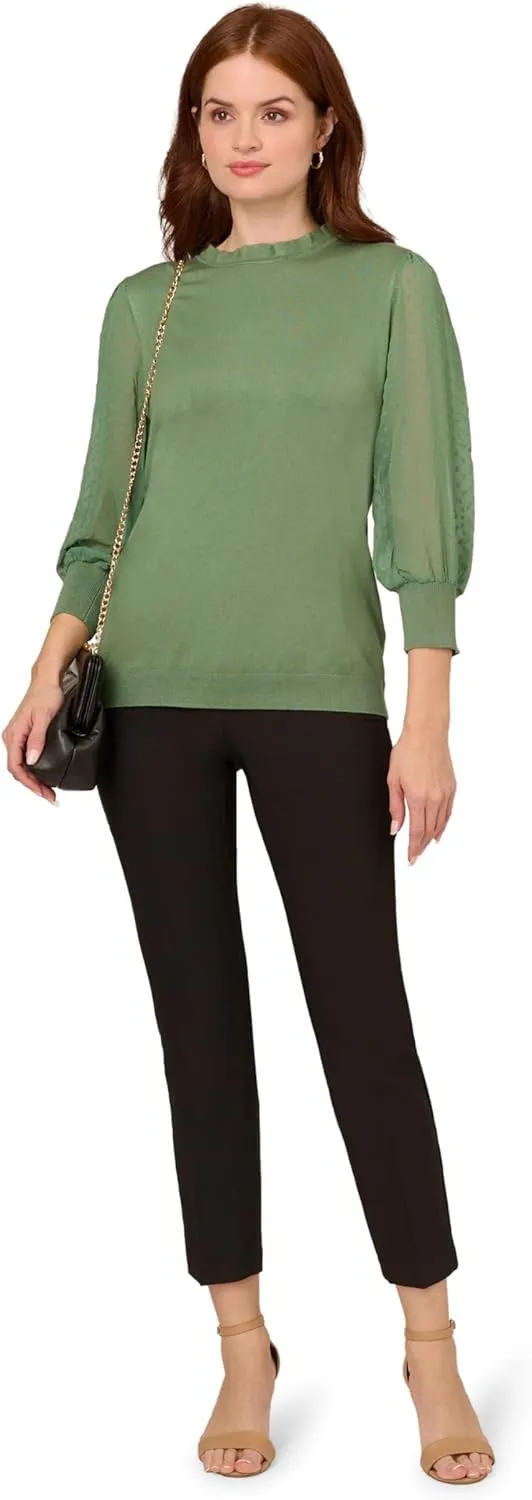 Adrianna Papell Women's Clip Dot Sleeve Twofer Sweater