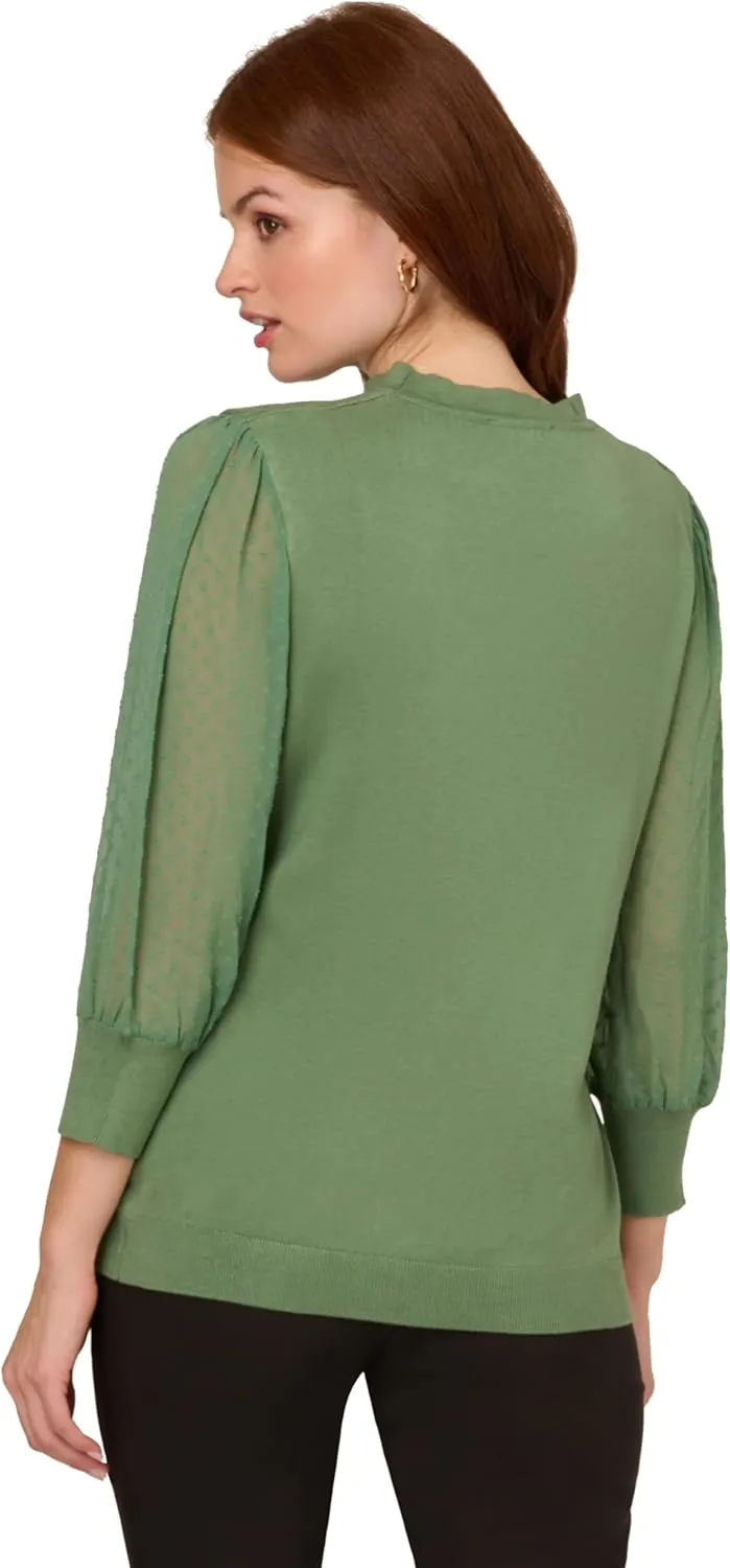 Adrianna Papell Women's Clip Dot Sleeve Twofer Sweater