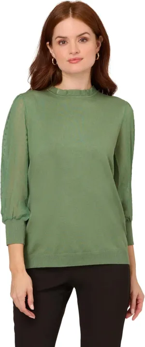 Adrianna Papell Women's Clip Dot Sleeve Twofer Sweater