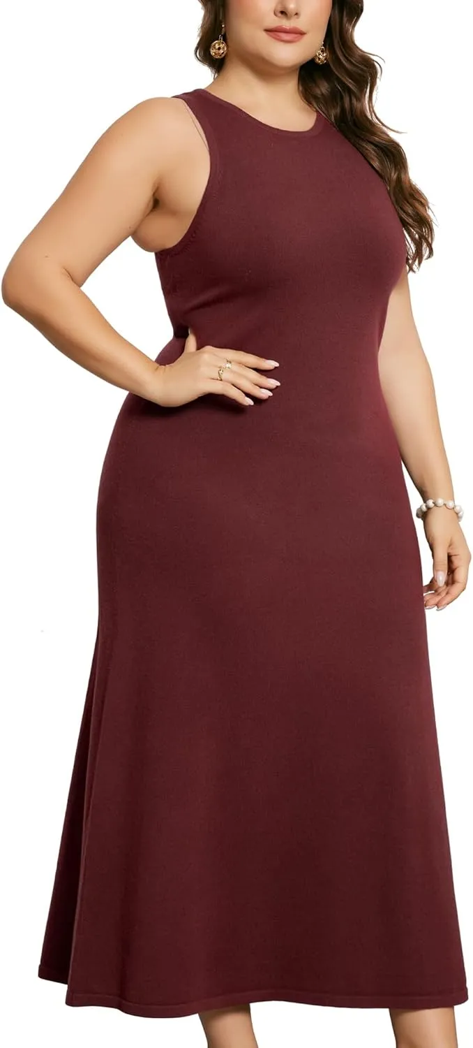 Agnes Orinda Plus Size Sweater Dress for Women Crewneck Sleeveless Knit Casual Sweater Tank Dress