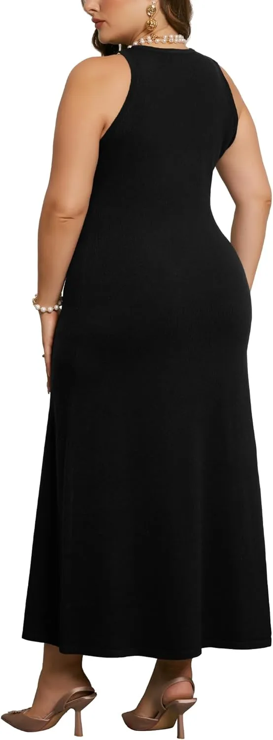 Agnes Orinda Plus Size Sweater Dress for Women Crewneck Sleeveless Knit Casual Sweater Tank Dress