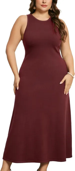 Agnes Orinda Plus Size Sweater Dress for Women Crewneck Sleeveless Knit Casual Sweater Tank Dress