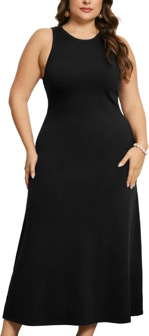 Agnes Orinda Plus Size Sweater Dress for Women Crewneck Sleeveless Knit Casual Sweater Tank Dress