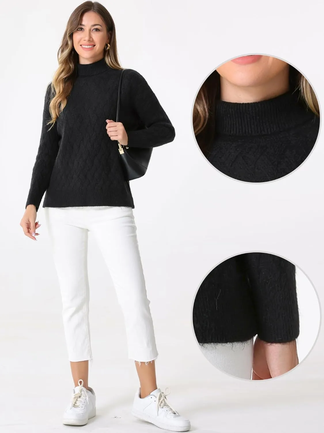 Allegra K Ribbed Sweater for Women's High Neck Long Sleeve Stretch Winter Knit Turtleneck Top
