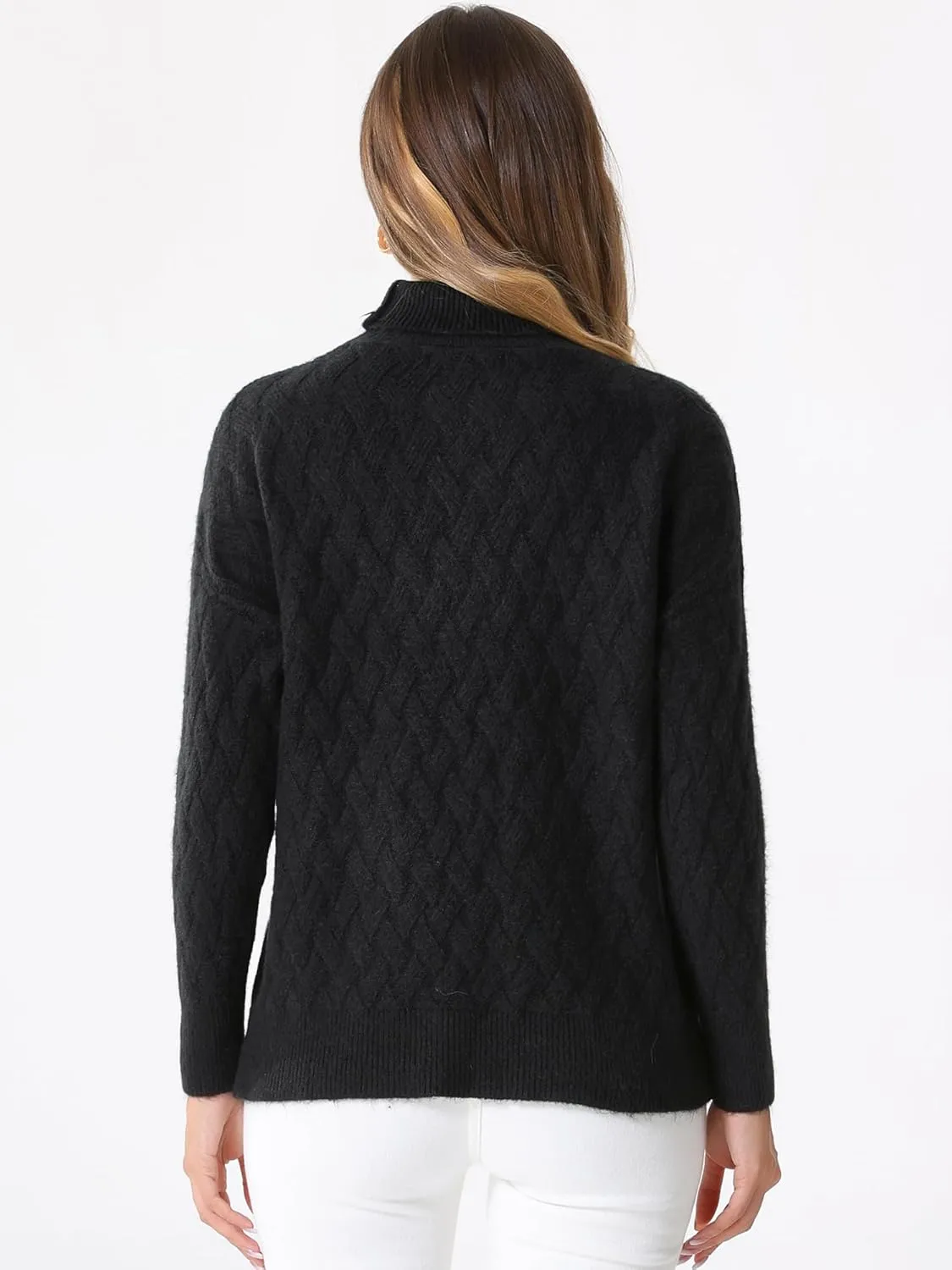 Allegra K Ribbed Sweater for Women's High Neck Long Sleeve Stretch Winter Knit Turtleneck Top