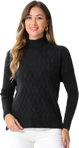 Allegra K Ribbed Sweater for Women's High Neck Long Sleeve Stretch Winter Knit Turtleneck Top