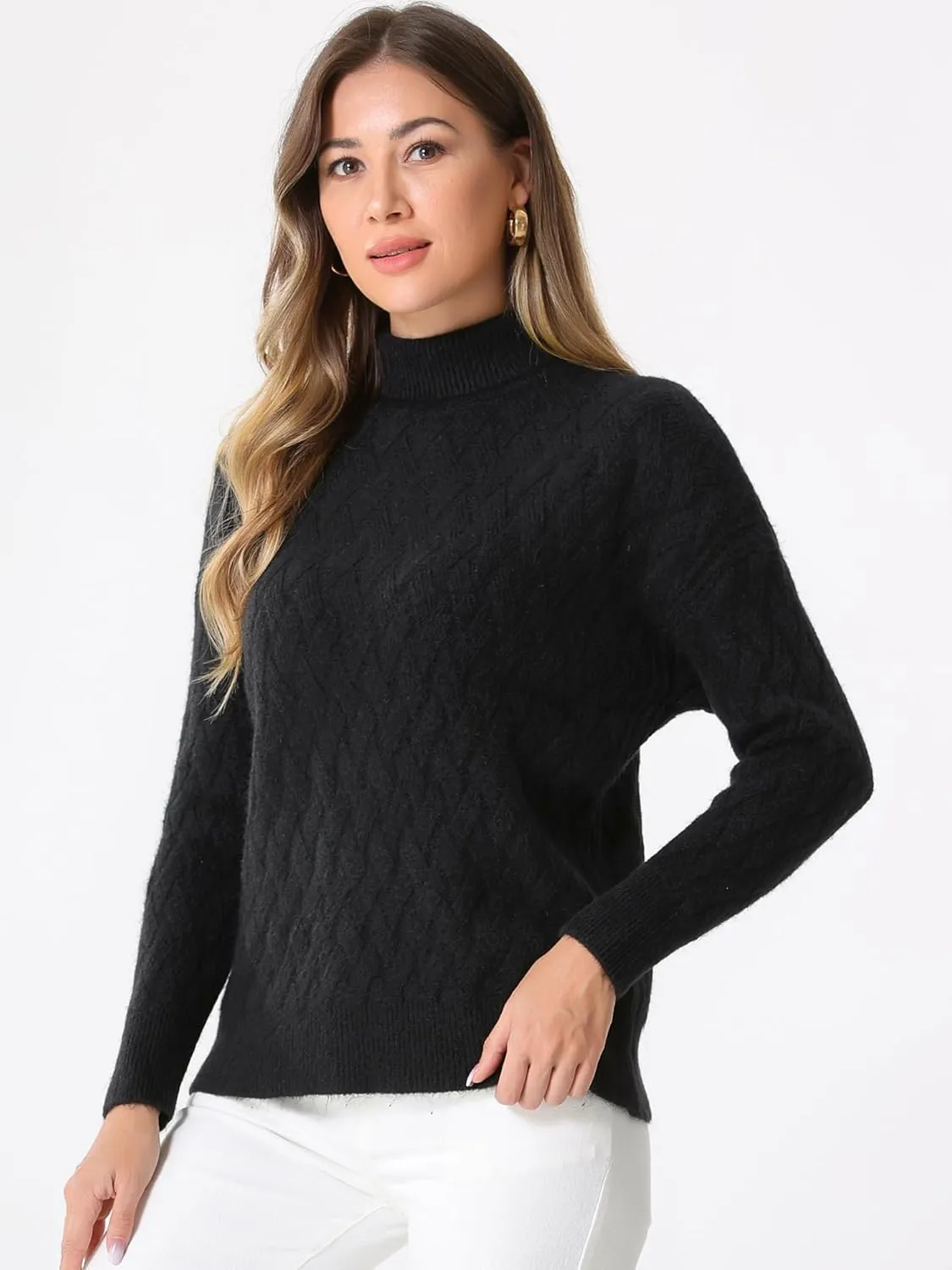 Allegra K Ribbed Sweater for Women's High Neck Long Sleeve Stretch Winter Knit Turtleneck Top