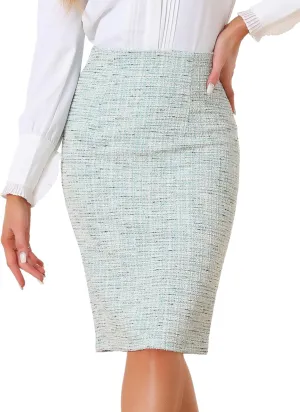 Allegra K Tweed Skirt for Women's Office Work High Waist Split Bodycon Plaid Pencil Skirts