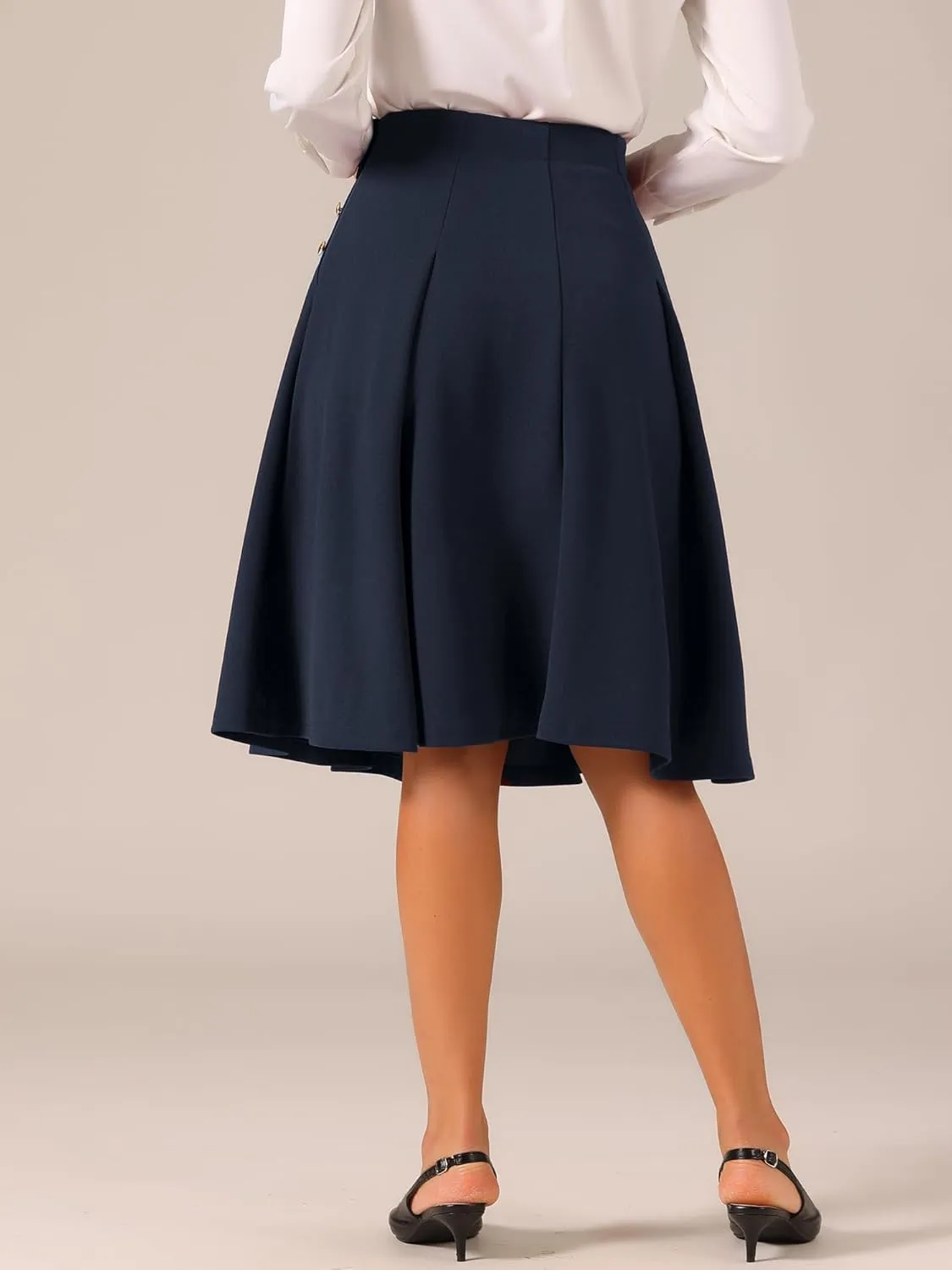 Allegra K Women's High Waist Work Office Vintage Pleated Flared Teacher Midi Skirt