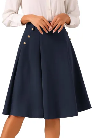Allegra K Women's High Waist Work Office Vintage Pleated Flared Teacher Midi Skirt