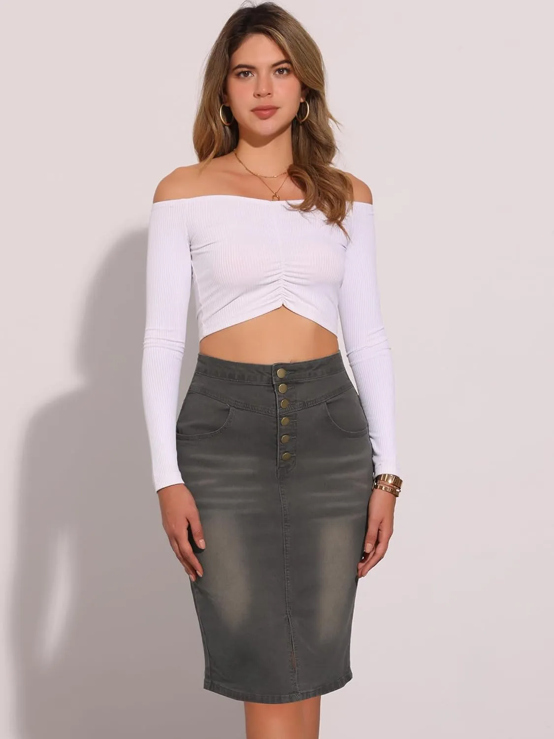 Allegra K Women's Jean Skirts Split Casual High Waist Bodycon Denim Pencil Skirt