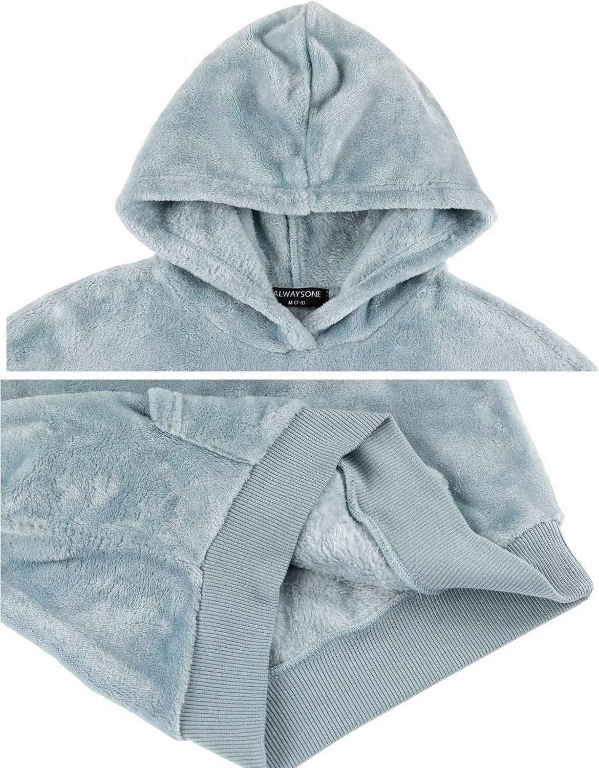ALWAYSONE Girls Oversize Sweatshirt Soft Sherpa Pullover Fluffy Coat with Pocket Fuzzy Fleece Hoodie 3-12 Years