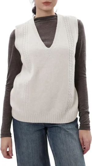 Amazhiyu Womens 100% Wool Sweater Vest Sleeveless V Neck Knitted Pullover Top