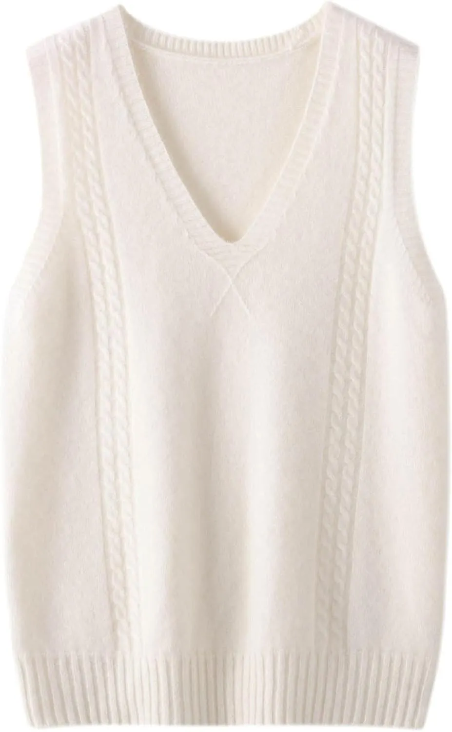 Amazhiyu Womens 100% Wool Sweater Vest Sleeveless V Neck Knitted Pullover Top