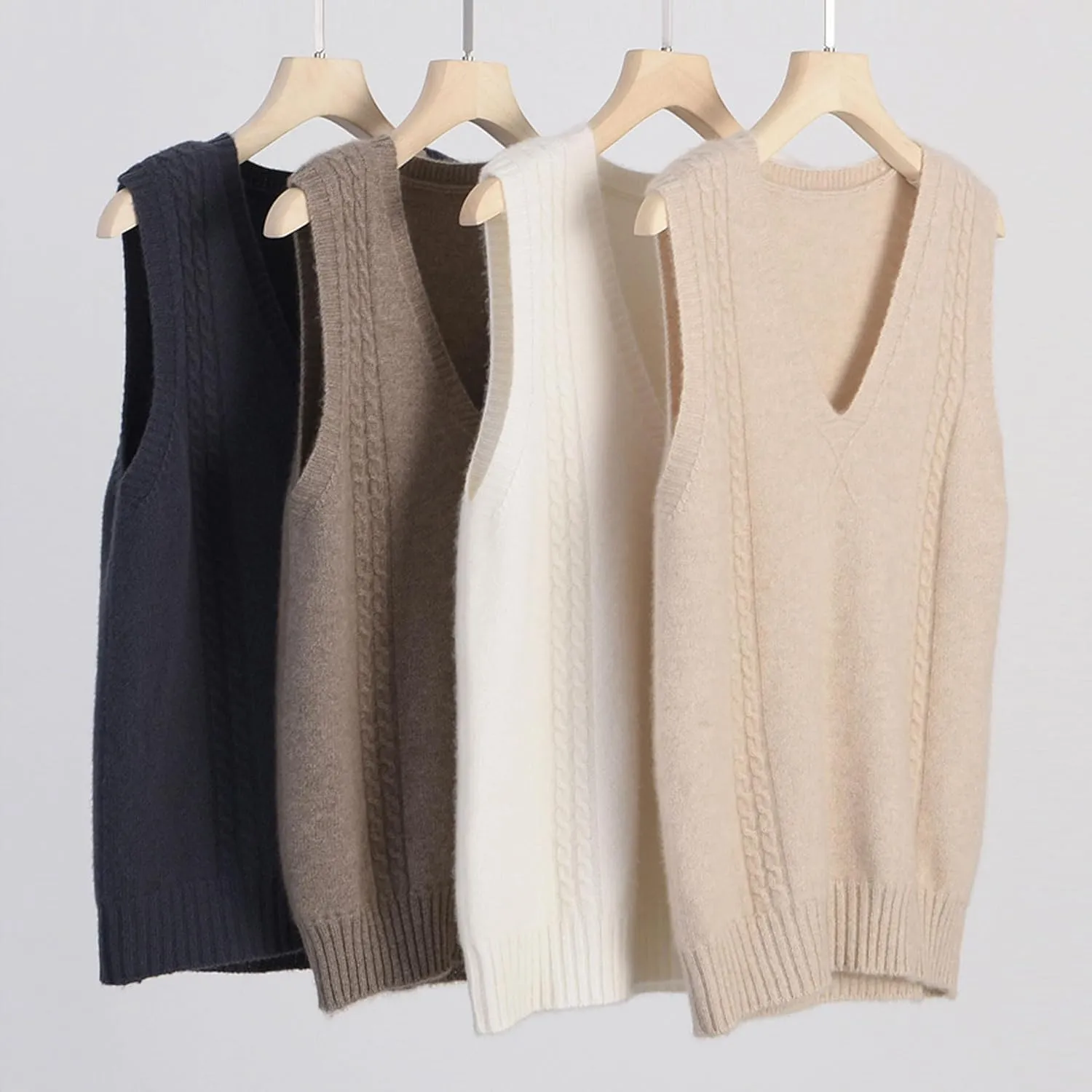 Amazhiyu Womens 100% Wool Sweater Vest Sleeveless V Neck Knitted Pullover Top