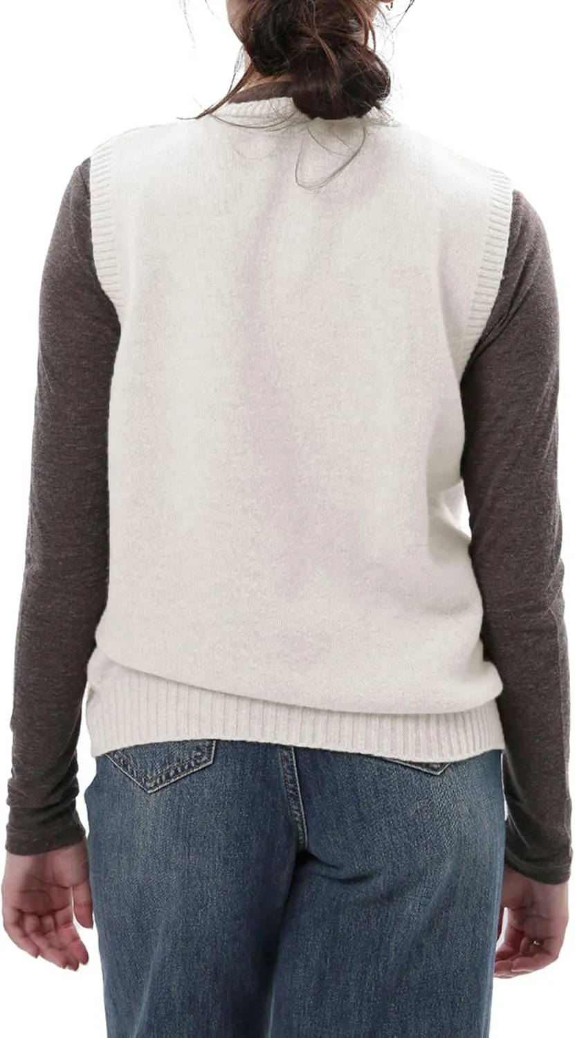 Amazhiyu Womens 100% Wool Sweater Vest Sleeveless V Neck Knitted Pullover Top