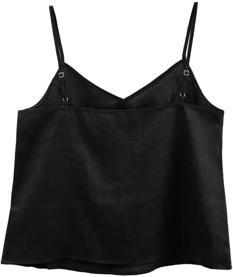 Amazhiyu Women's Linen Camisole Tank Top V-Neck Loose Casual Adjustable Strap Tops