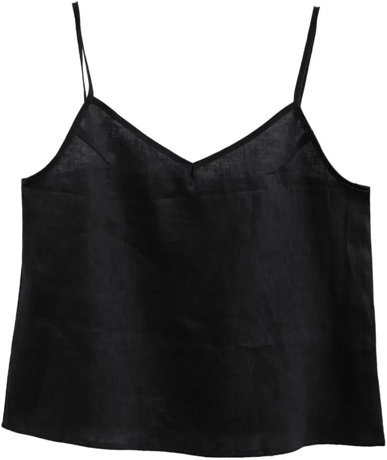 Amazhiyu Women's Linen Camisole Tank Top V-Neck Loose Casual Adjustable Strap Tops