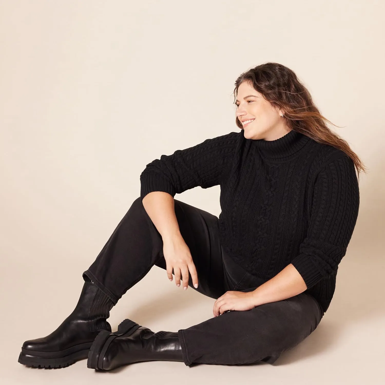 Amazon Essentials Women's Fisherman Cable Turtleneck Sweater (Available in Plus Size)