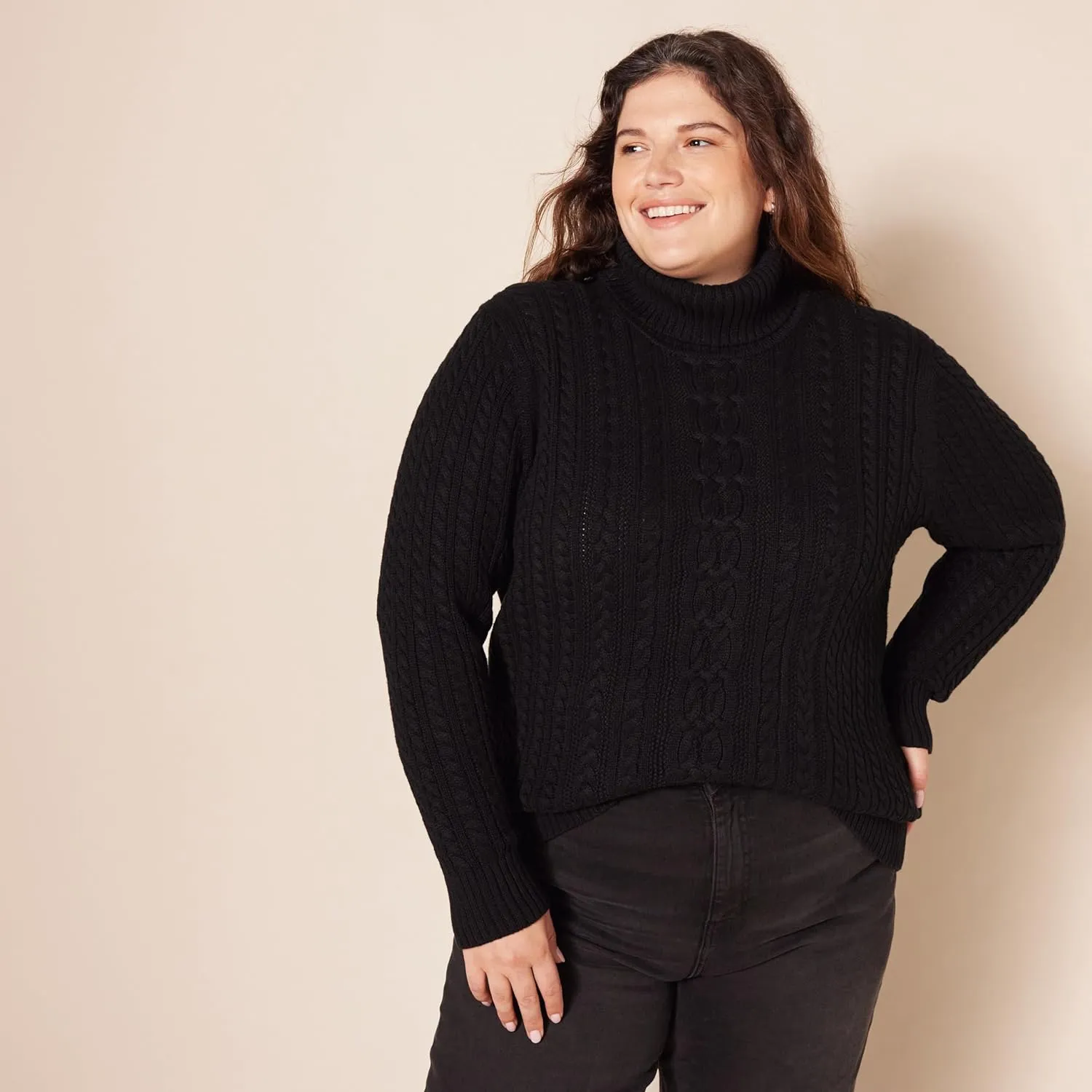 Amazon Essentials Women's Fisherman Cable Turtleneck Sweater (Available in Plus Size)