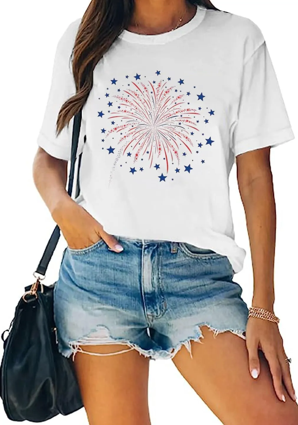 America Flag Shirt for Women Red White Blue Star Graphic Patriotic Shirt 4th of July Memorial Summer Tops Tee