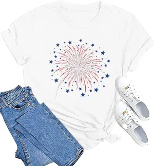 America Flag Shirt for Women Red White Blue Star Graphic Patriotic Shirt 4th of July Memorial Summer Tops Tee