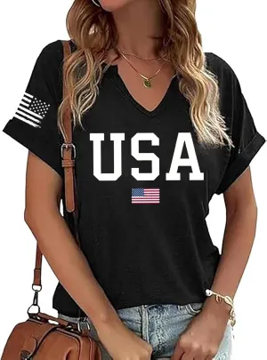 American Flag T-Shirt for Women Patriotic Graphic Tee 4th of July Independence Day Shirt Casual Short Sleeve Tops