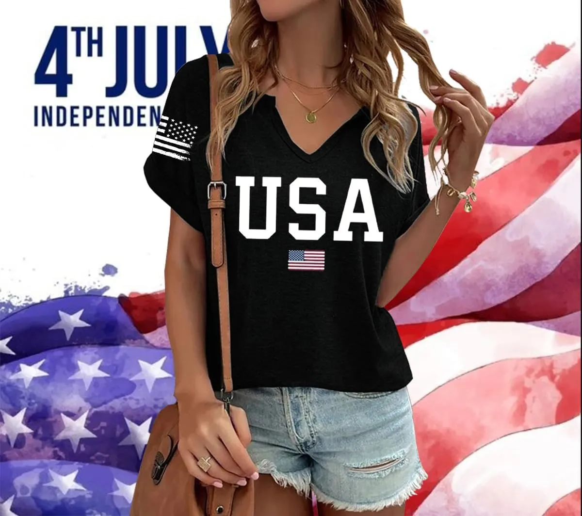 American Flag T-Shirt for Women Patriotic Graphic Tee 4th of July Independence Day Shirt Casual Short Sleeve Tops