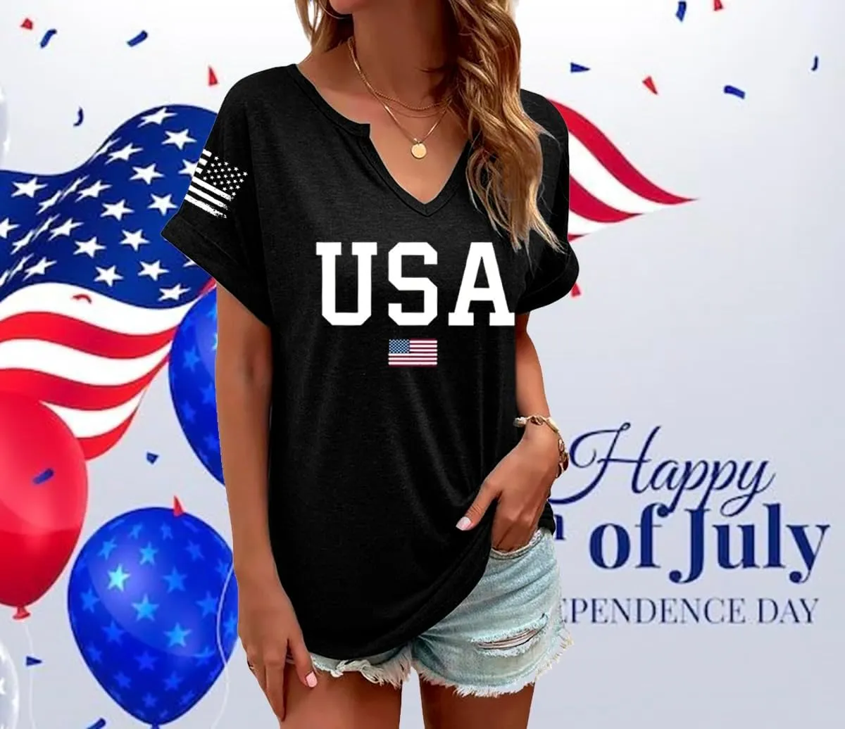 American Flag T-Shirt for Women Patriotic Graphic Tee 4th of July Independence Day Shirt Casual Short Sleeve Tops