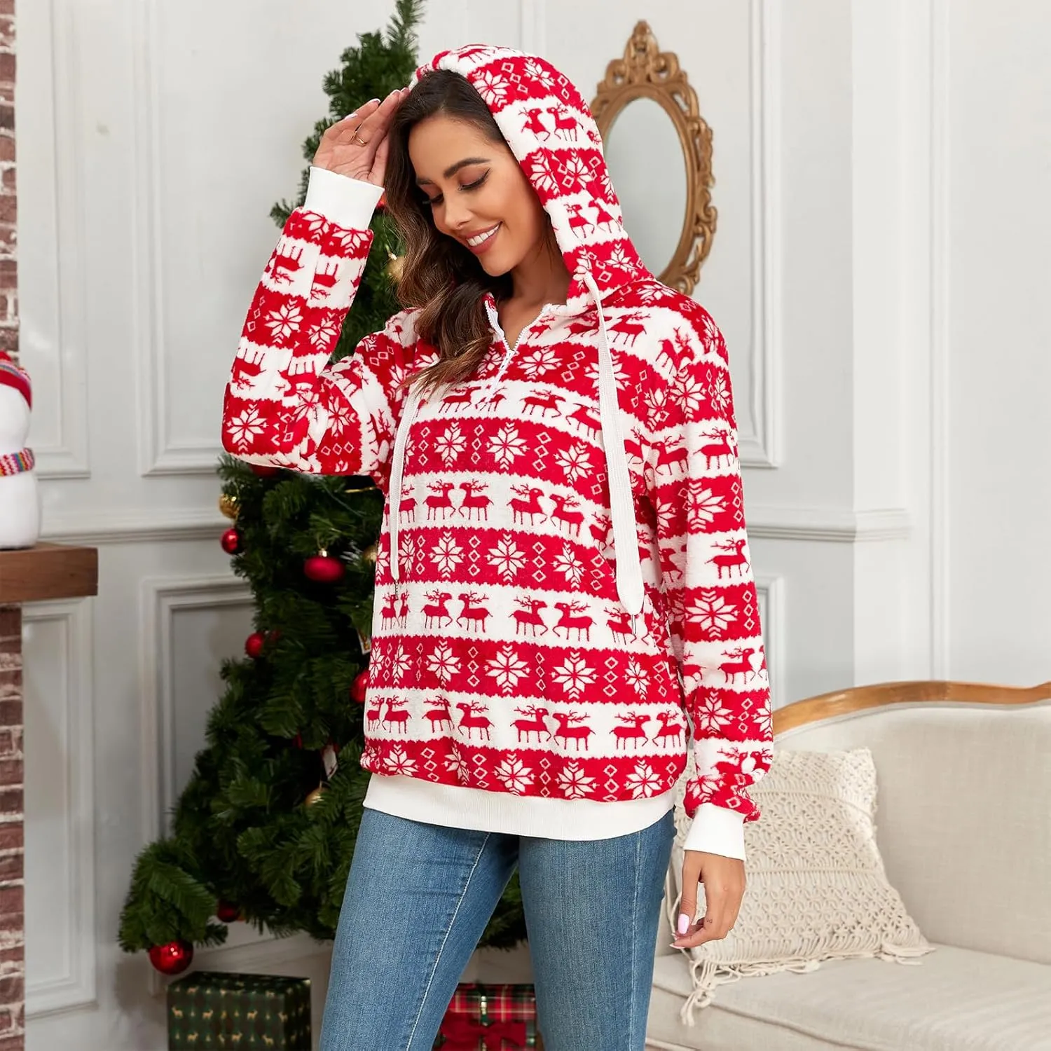 American Trends Oversized Sweatshirts for Women Athletic Womens Sherpa Hoodie Fluffy Women's Hoodies Pullover with Pockets