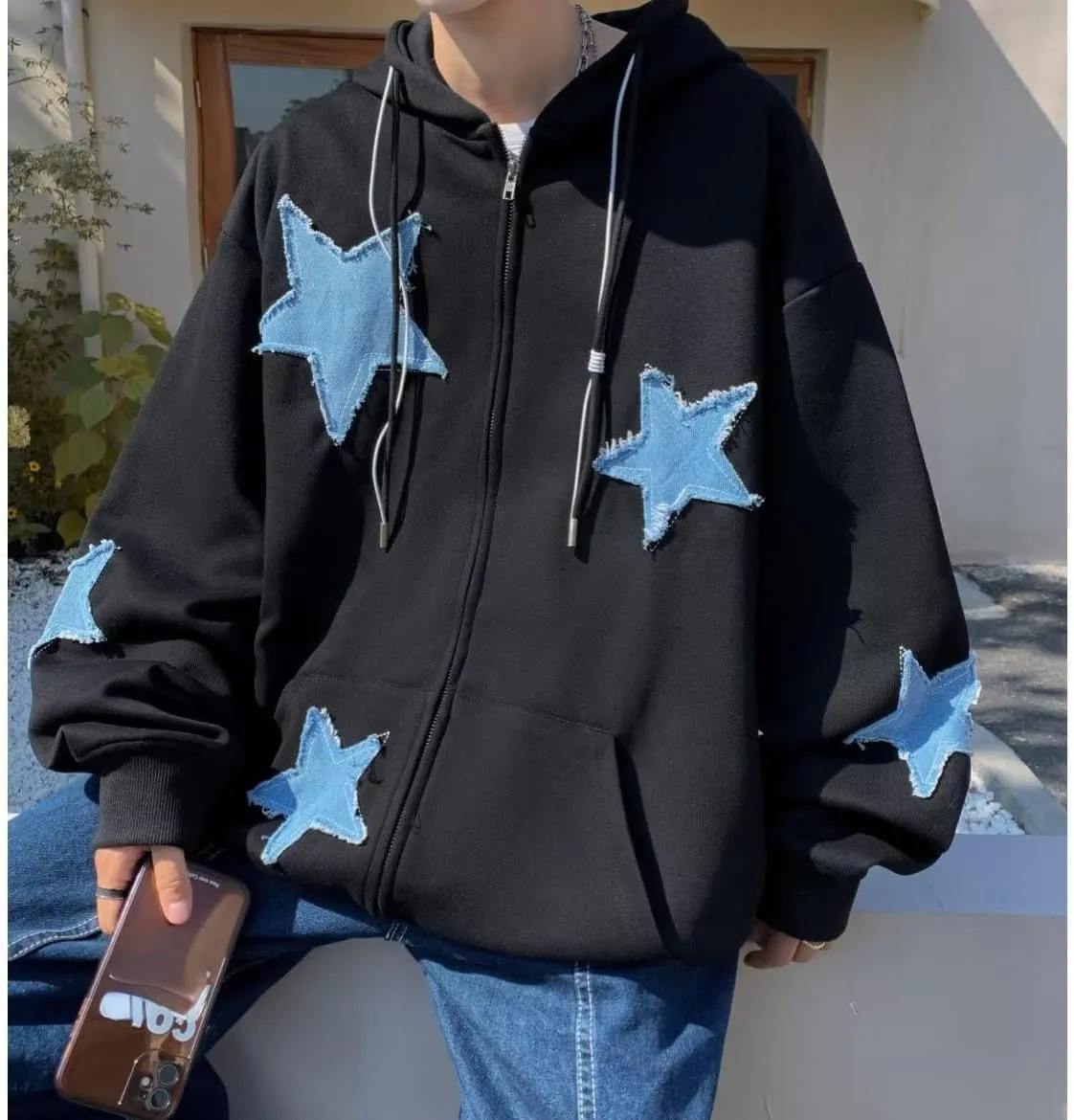 Amiblvowa Y2K Zip Up Hoodie Men Women Star Letter Graphic Hoodies Vintage Aesthetic Hooded Sweatshirt Harajuku Jacket